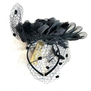Brand New Something Special Black Floral Fascinator with Netting and Feathers